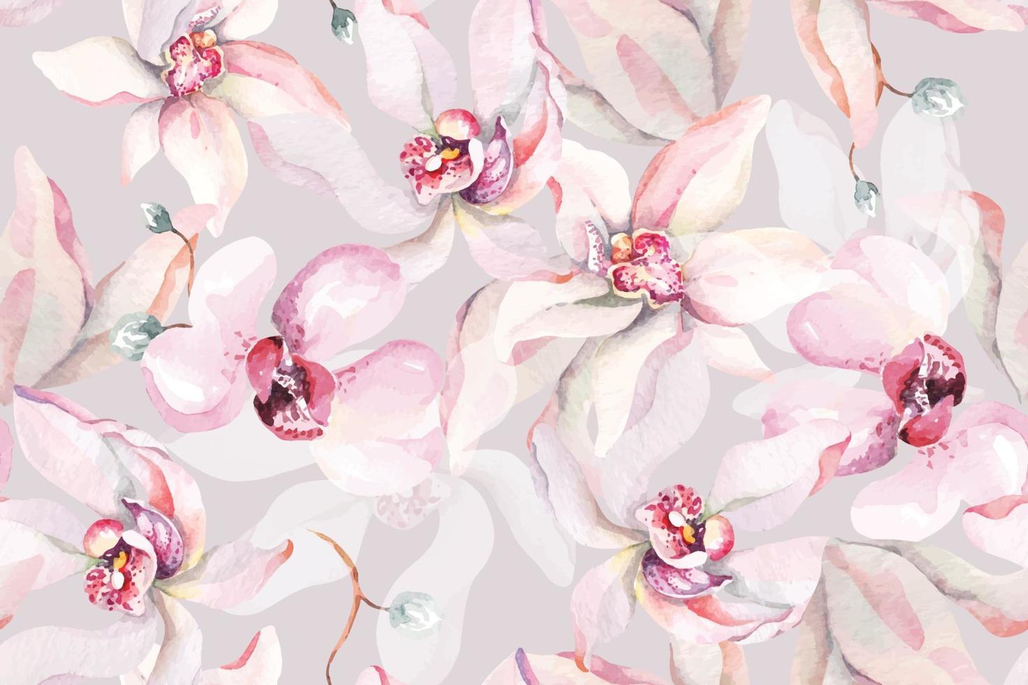 Seamless pattern of orchids drawn with watercolor.Designed with floral patterns elegant.Flower  background.Tropical vegetation for natural style wallpapers. vector