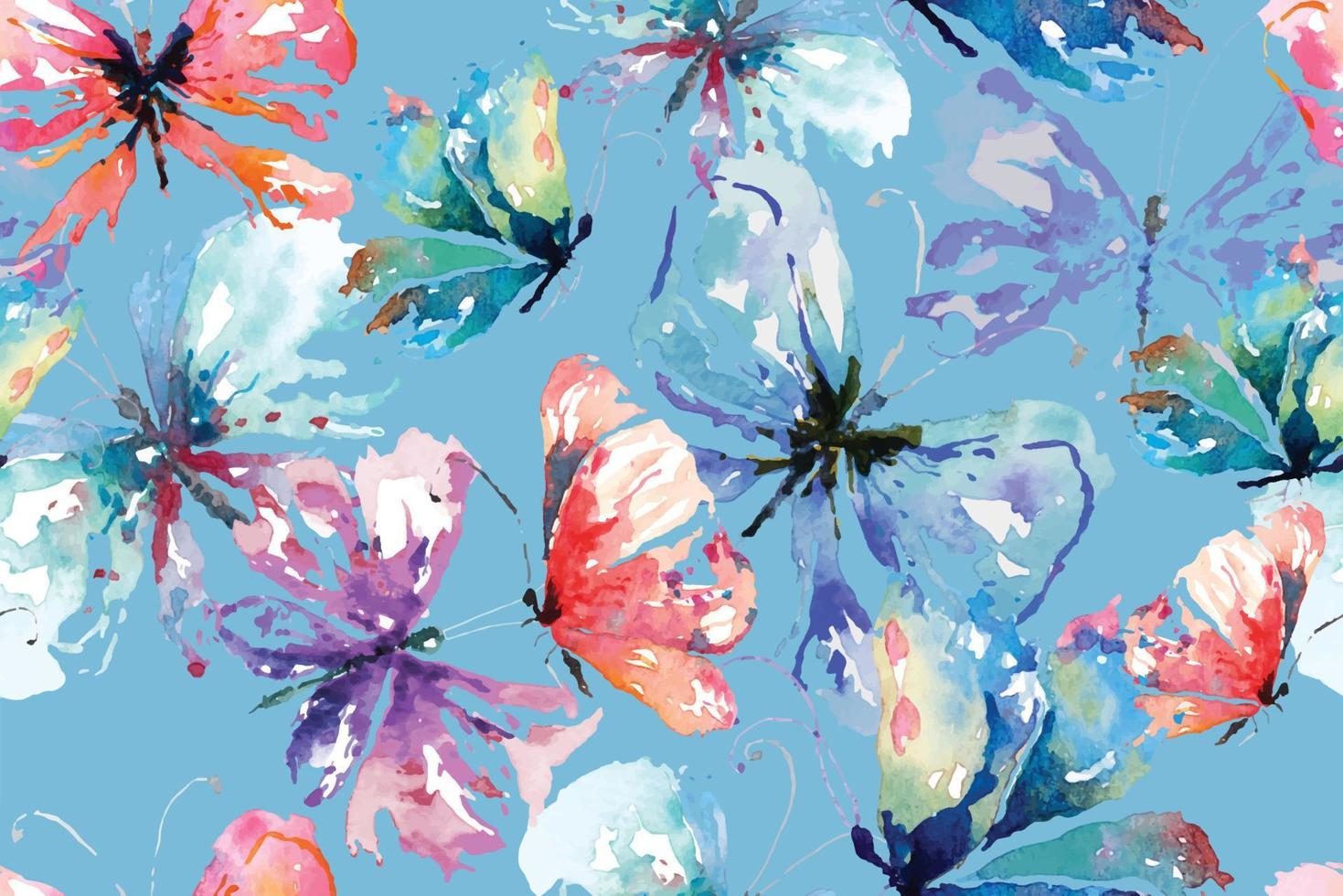 Seamless pattern of butterflies paint with watercolor.For designing colorful fabric patterns and wallpaper.Background abstract fantasy.Flying insects background. vector