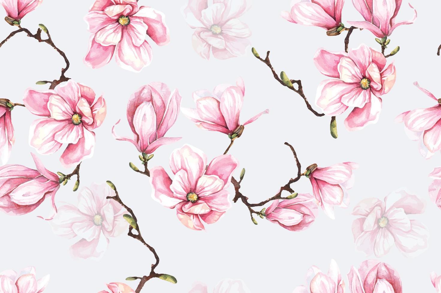 Seamless pattern of magnolia drawn with watercolor.For the design of the wallpaper or fabric, vintage style.Blooming flower painting for summer.Botany background. vector