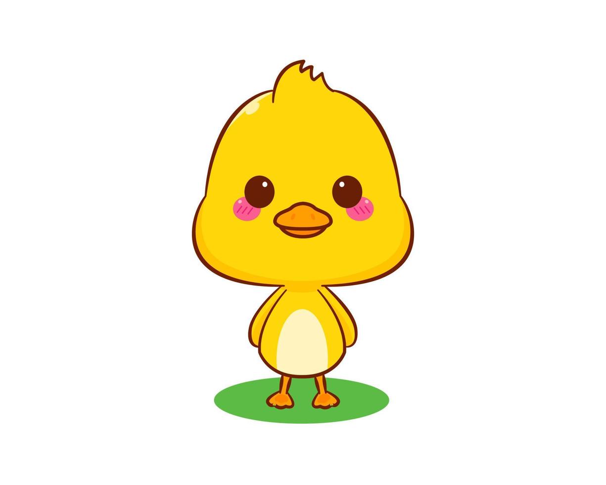 Cute little duck cartoon character isolated white background. Vector art illustration