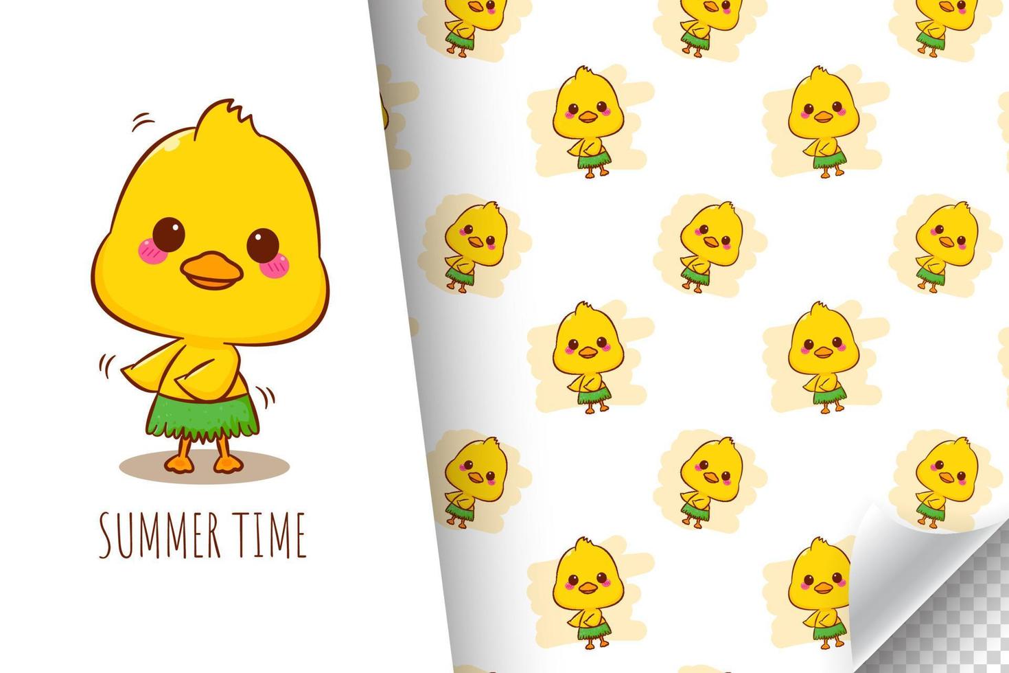 Cute duck dancing cartoon character seamless pattern illustration vector