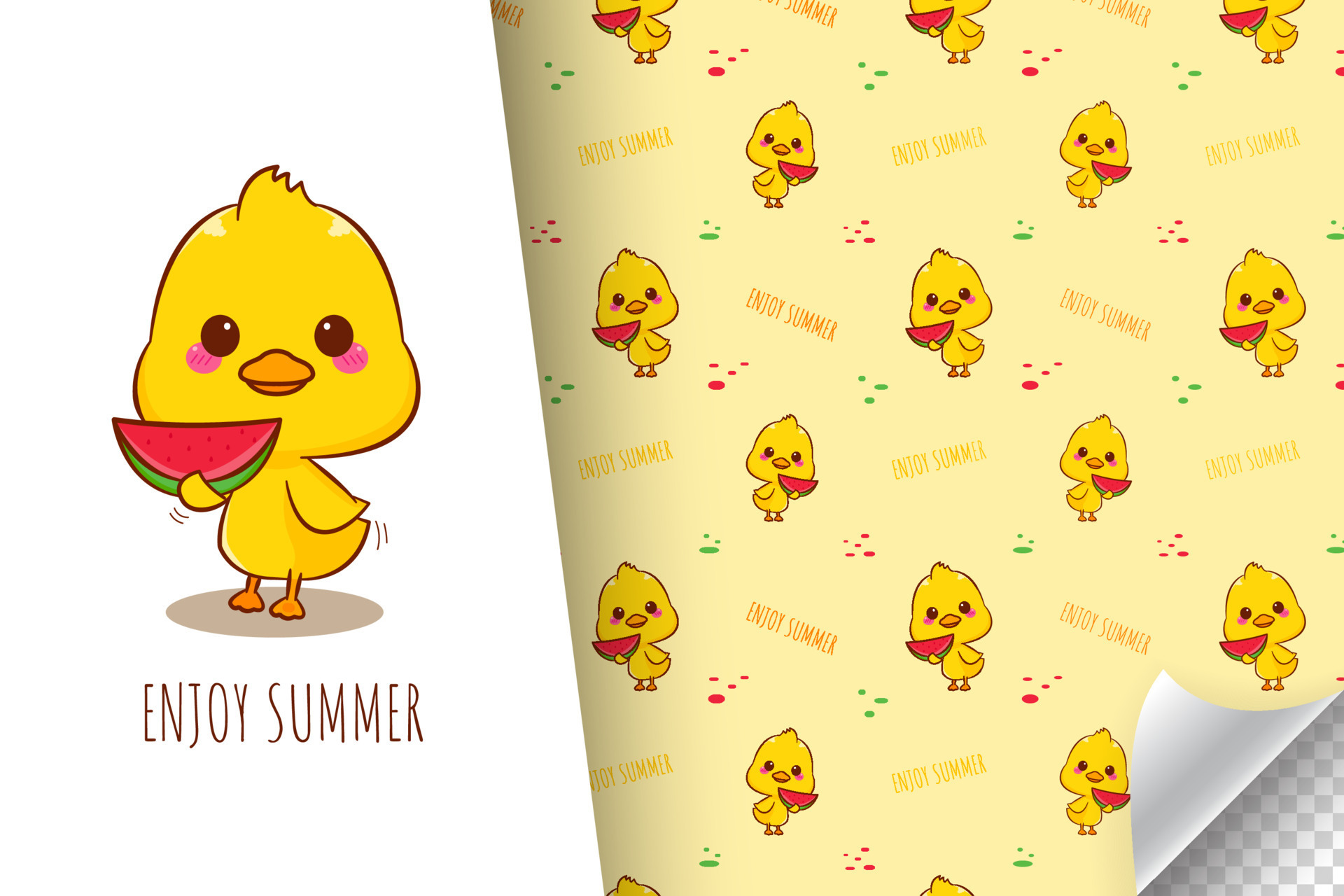Cute duck eating watermelon in summer cartoon character seamless pattern illustration 10980518 Vector Art at Vecteezy Cute duck eating watermelon in summer cartoon character seamless pattern illustration 10980518 Vector Art at Vecteezy