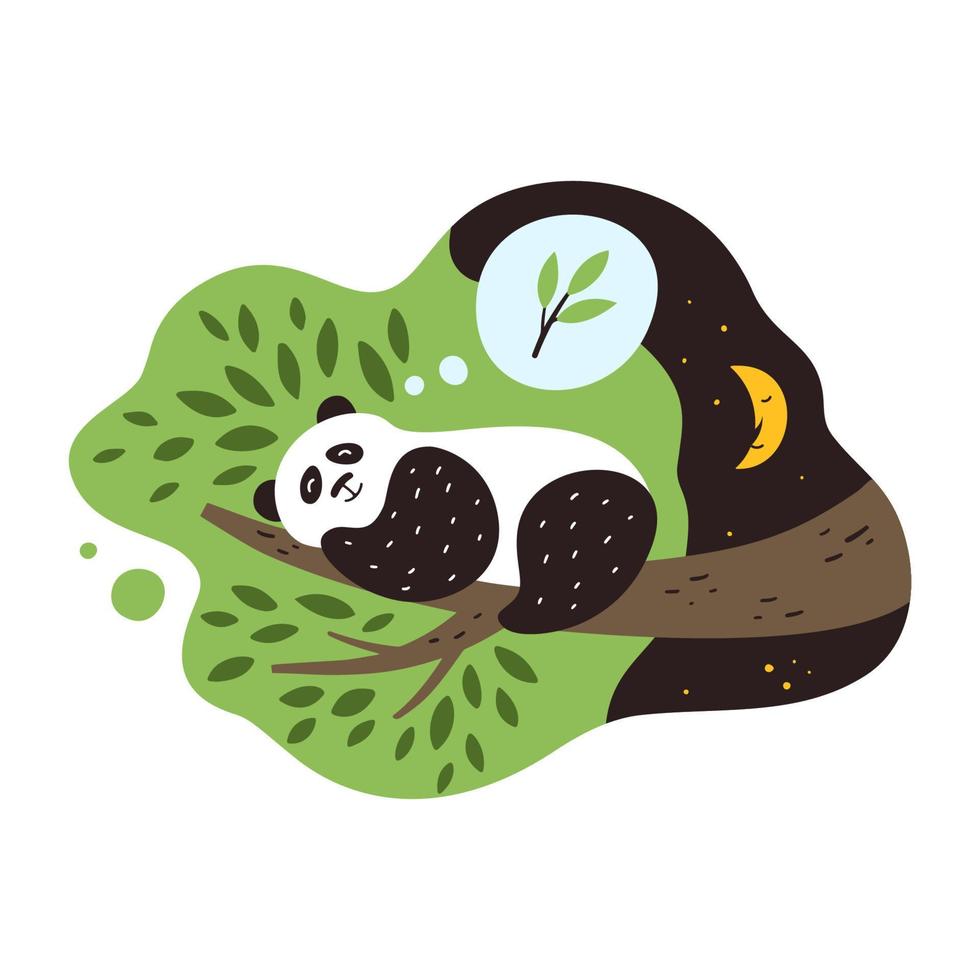 lindo panda durmiendo en un árbol vector