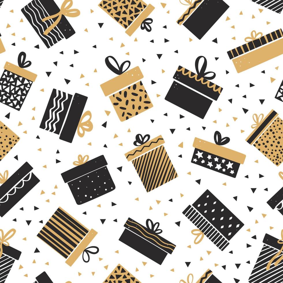 Seamless pattern of Christmas gifts. Unique design for holiday packaging vector