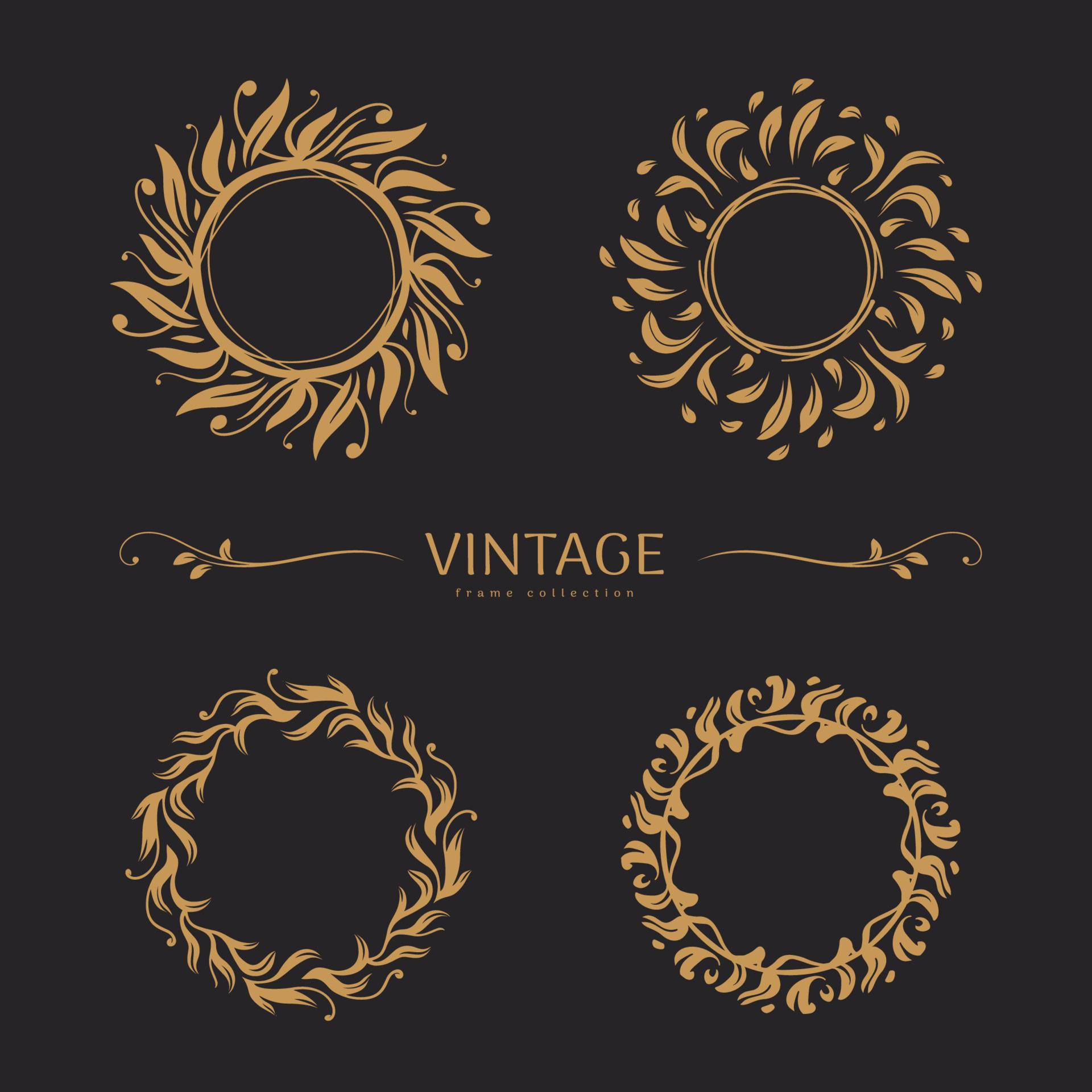 Set of round vintage frames with ornaments of leaves 10980873 Vector