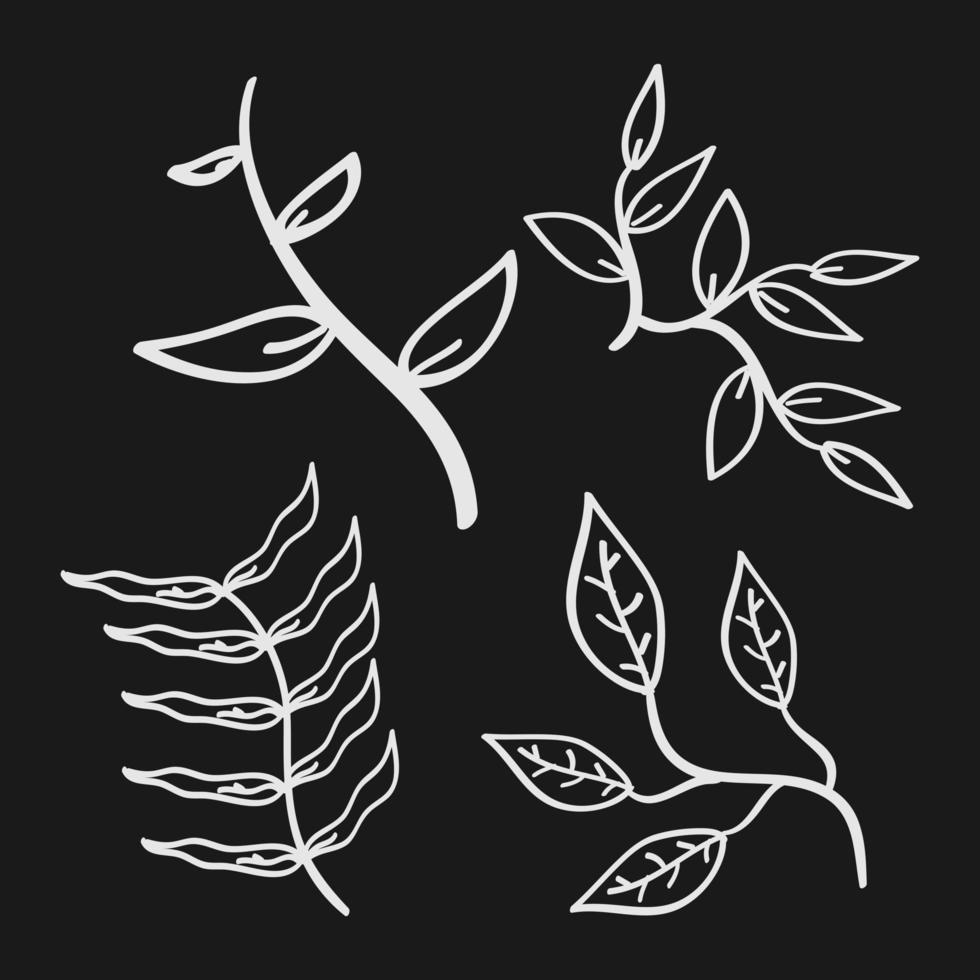 iconos de hojas dibujadas a mano en estilo garabato vector