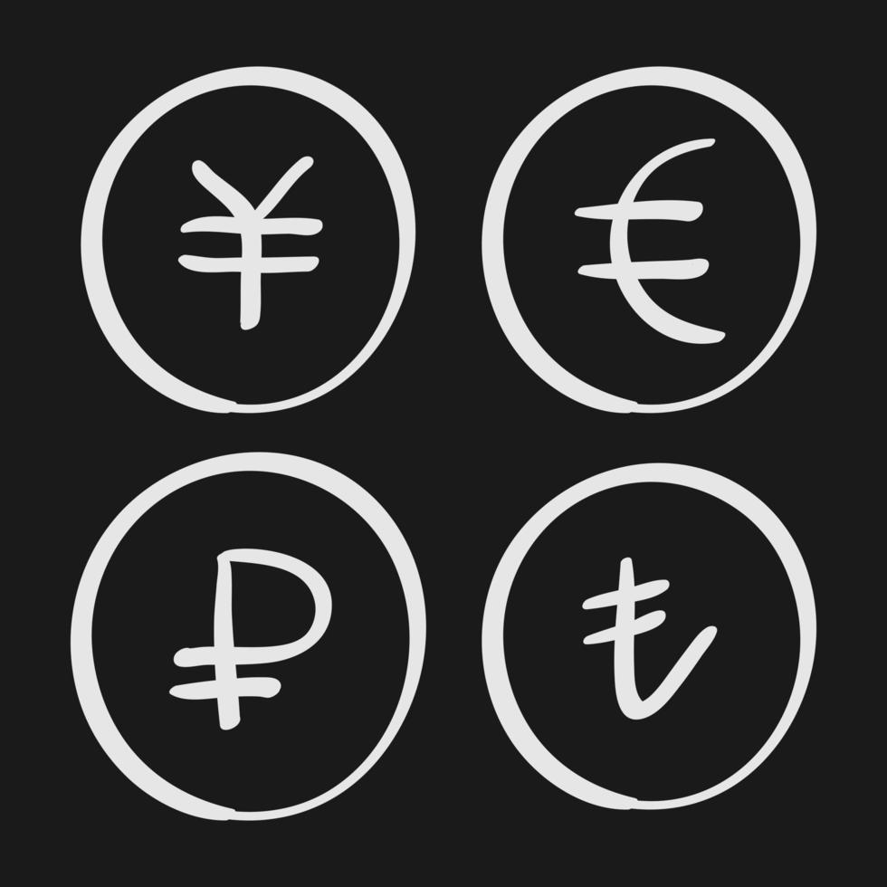 hand drawn currency symbol in doodle style vector