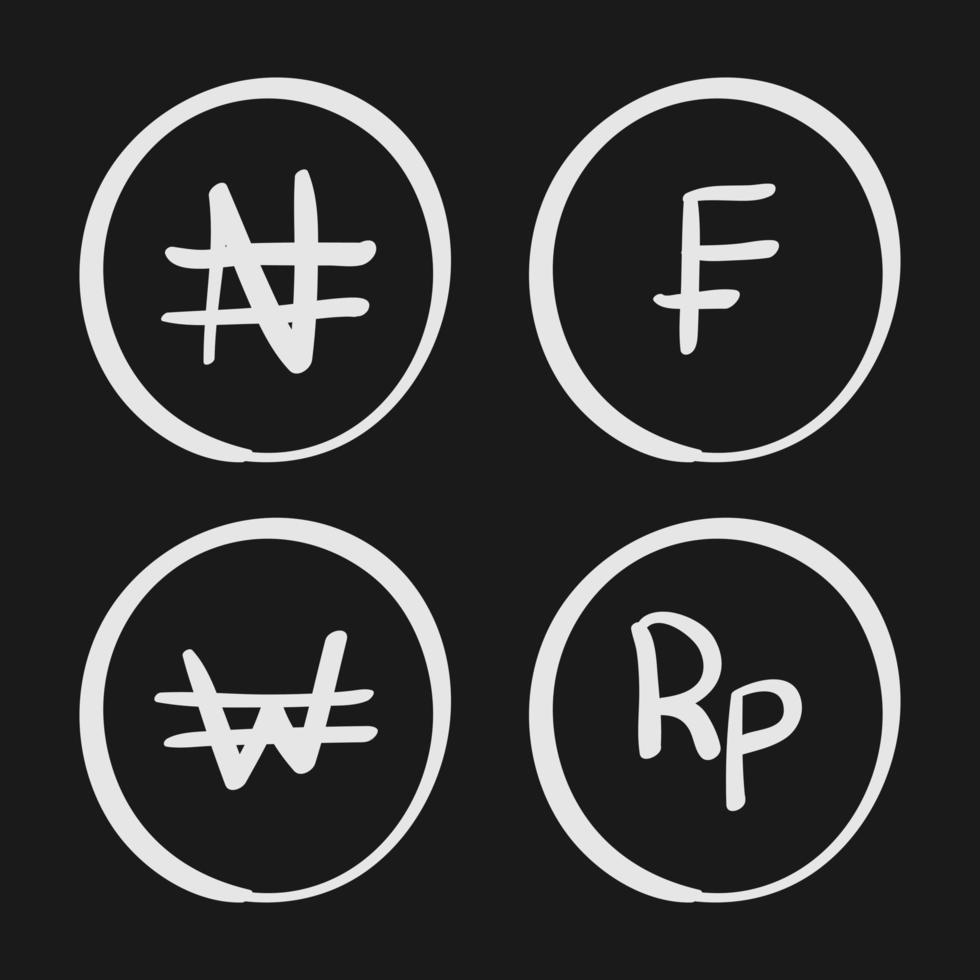 hand drawn currency symbol in doodle style vector