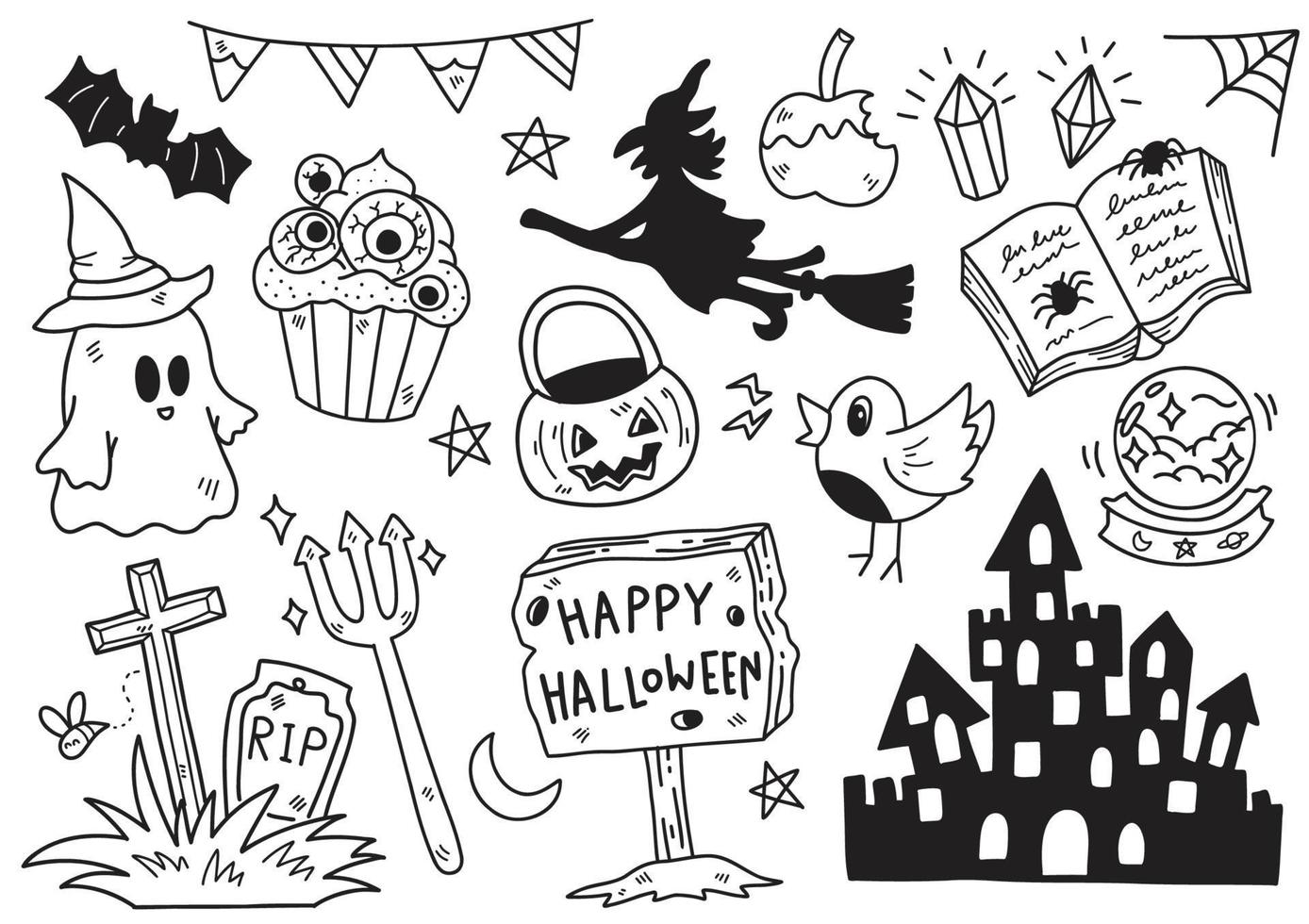 Halloween doodle objects vector illustration for banner