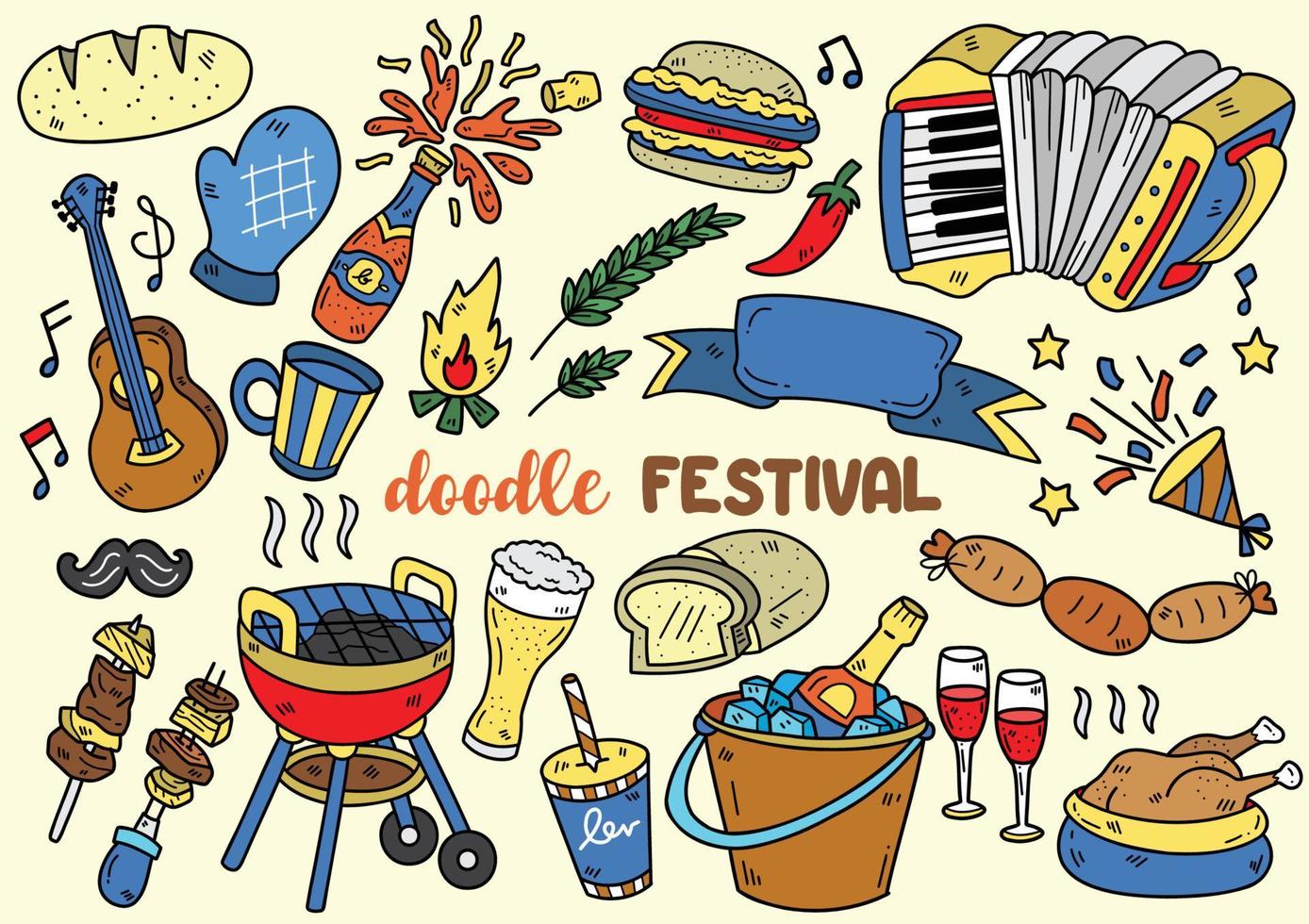 Oktoberfest doodle objects vector illustration for banner