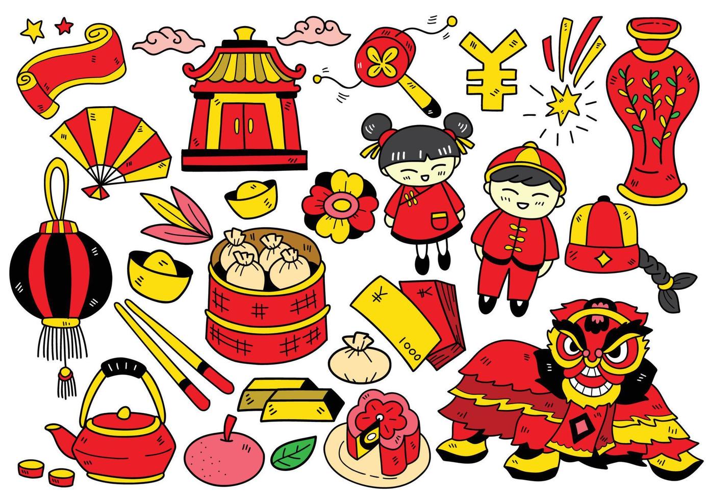 estilo dibujado a mano china doodle objetos ilustración vectorial para banner vector