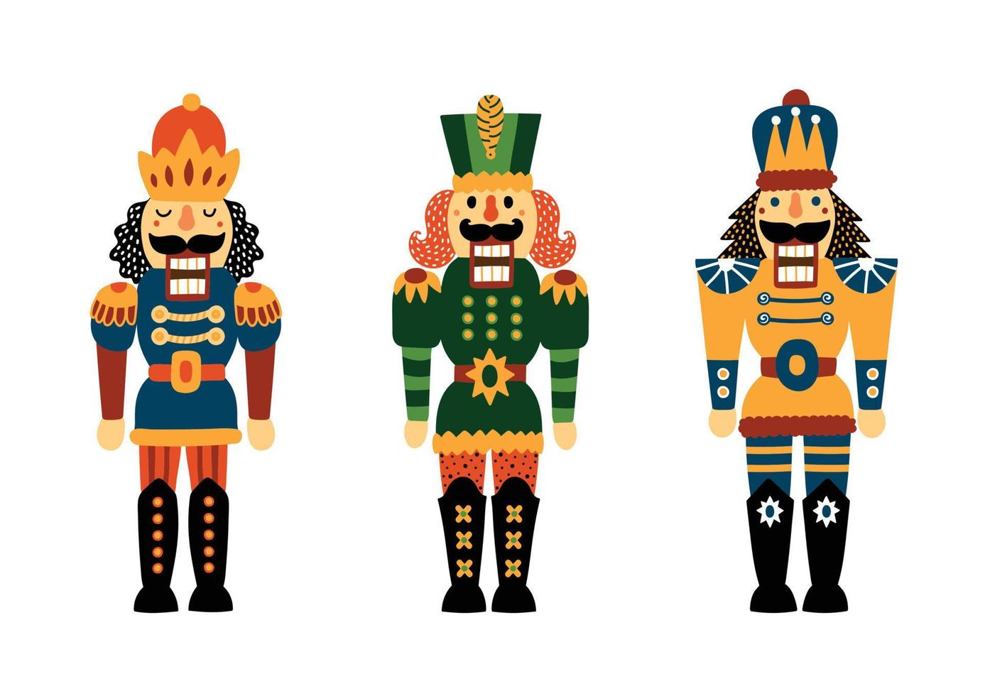 Nutcrackers. Set. Cute Christmas illustration. vector