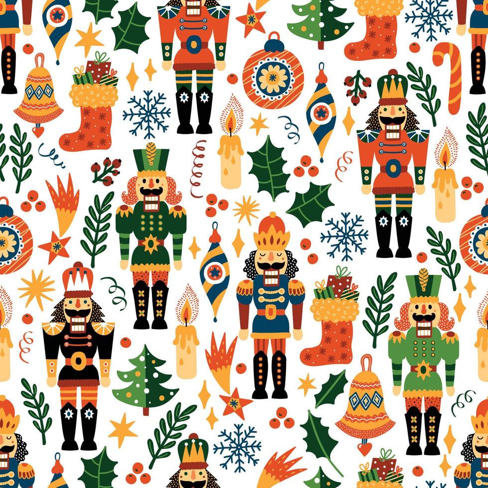 Christmas vector seamless Nutcracker pattern. Can be used for wallpaper, pattern fills, web page background, surface textures.