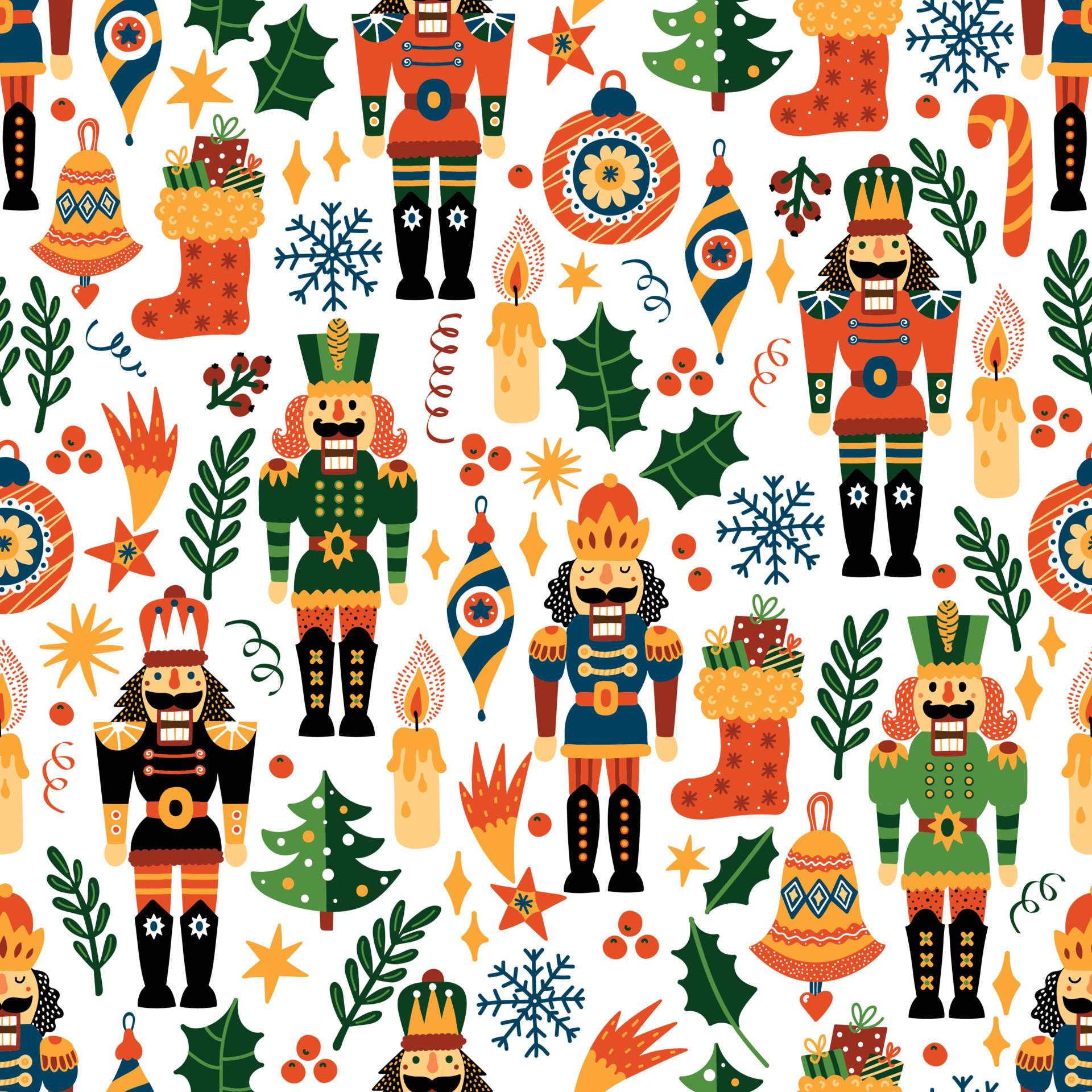 Christmas vector seamless Nutcracker pattern. Can be used for wallpaper