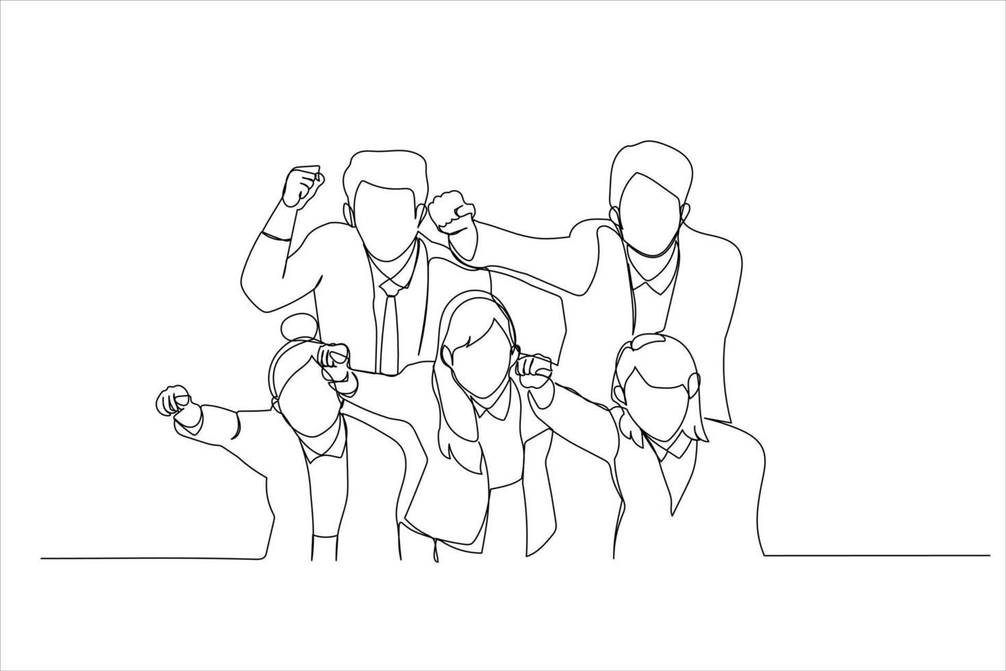 Drawing of group of salesman and woman who look up. Single line art style vector