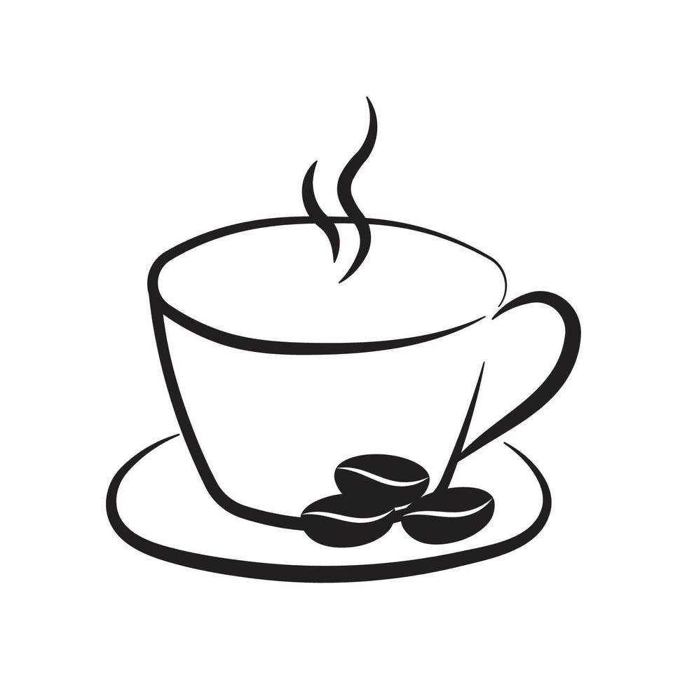 Black Line Cup of Coffee with Coffee Beans Icon Clipart Vector for International Coffee Day