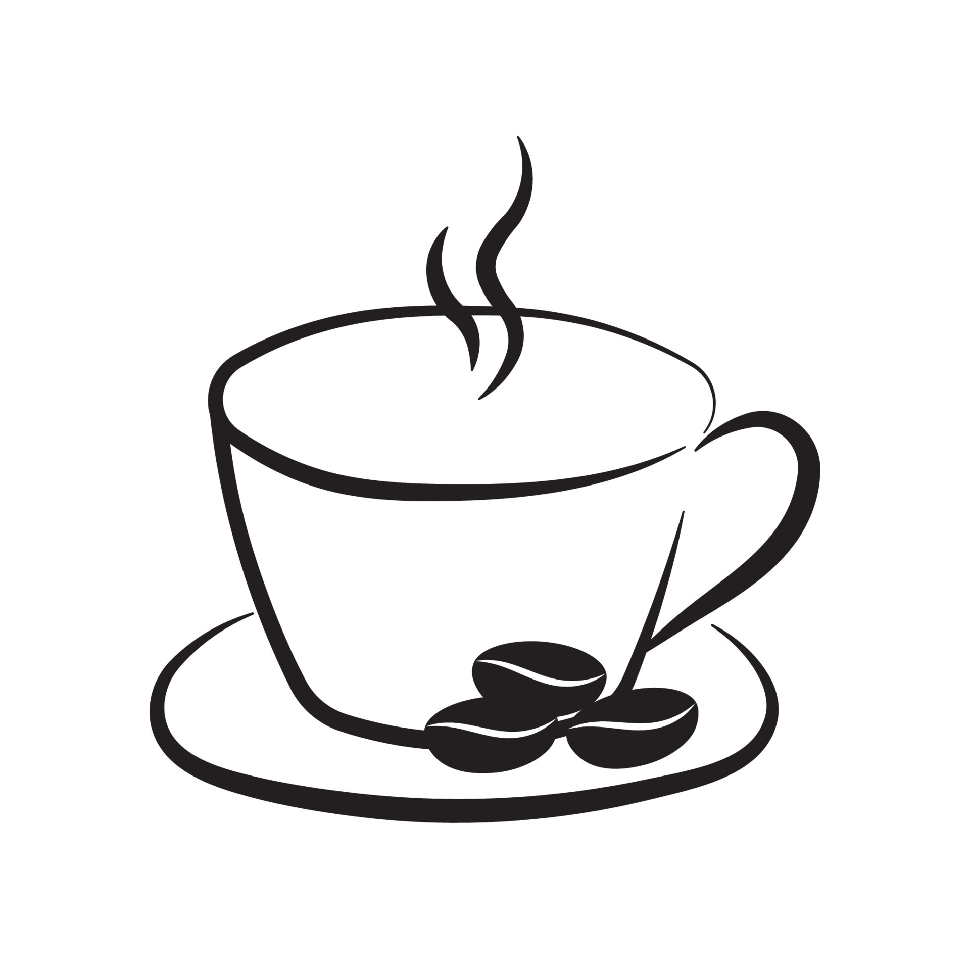 Black Line Cup of Coffee with Coffee Beans Icon Clipart Vector for