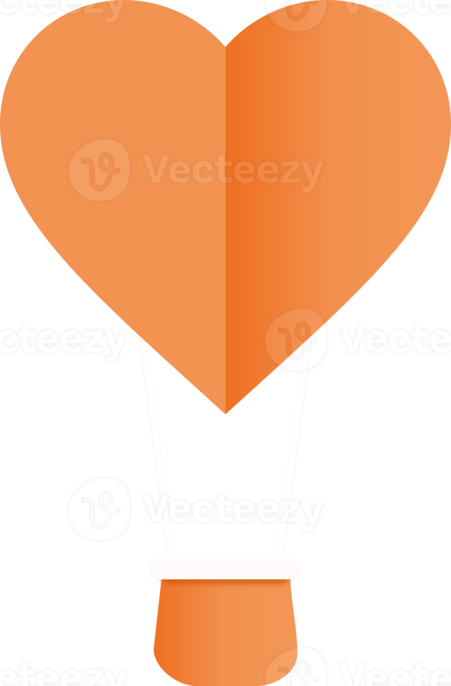 corte de papel de balão de ar quente de coração laranja, balão de ar quente em forma de coração png