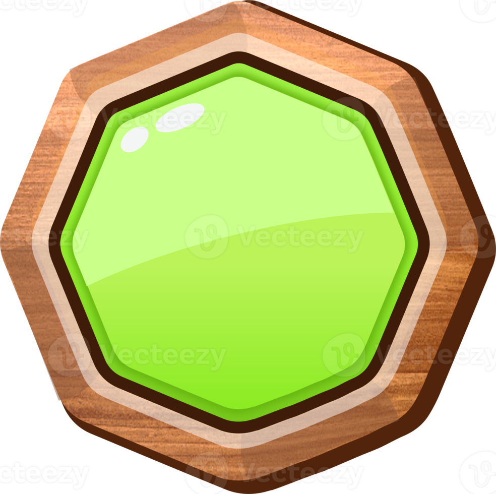 bouton en bois octogone dessin animé vert png