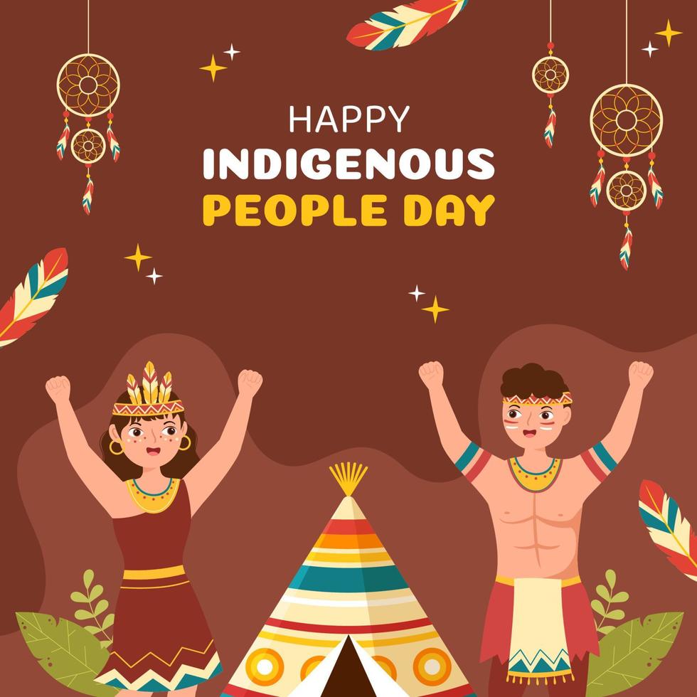 World Indigenous Peoples Day Background Template Hand Drawn Cartoon Flat Illustration vector