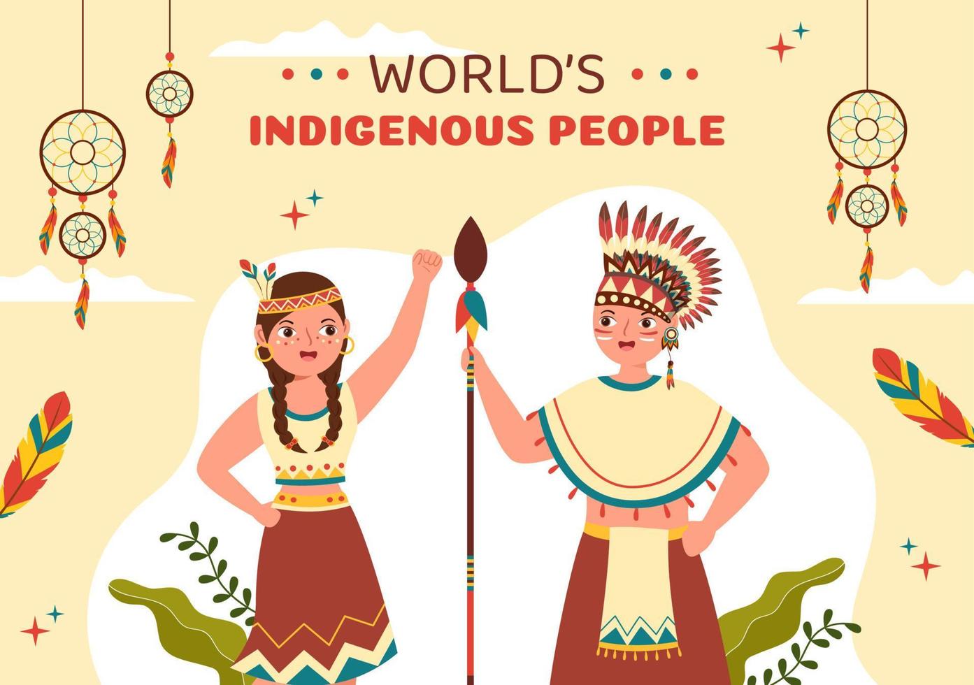 World Indigenous Peoples Day Background Template Hand Drawn Cartoon Flat Illustration vector