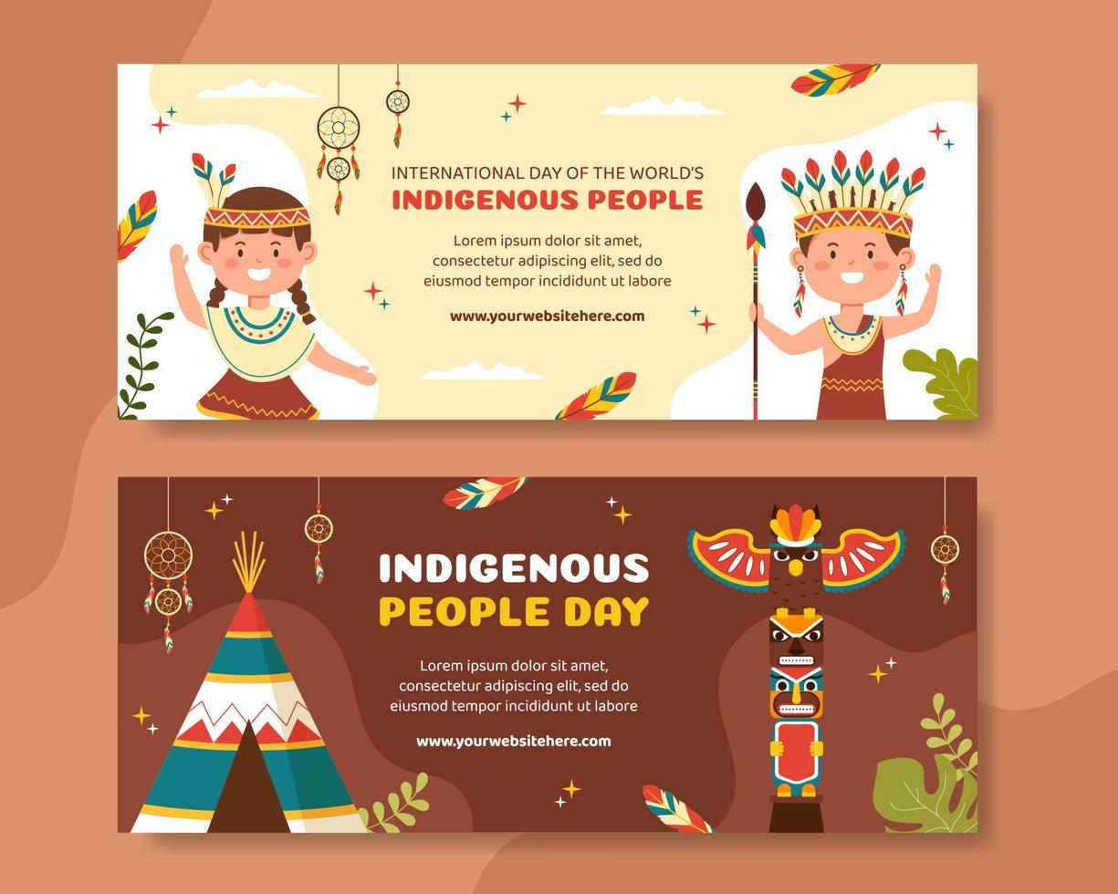 World Indigenous Peoples Day Horizontal Banner Template Hand Drawn Cartoon Flat Illustration vector