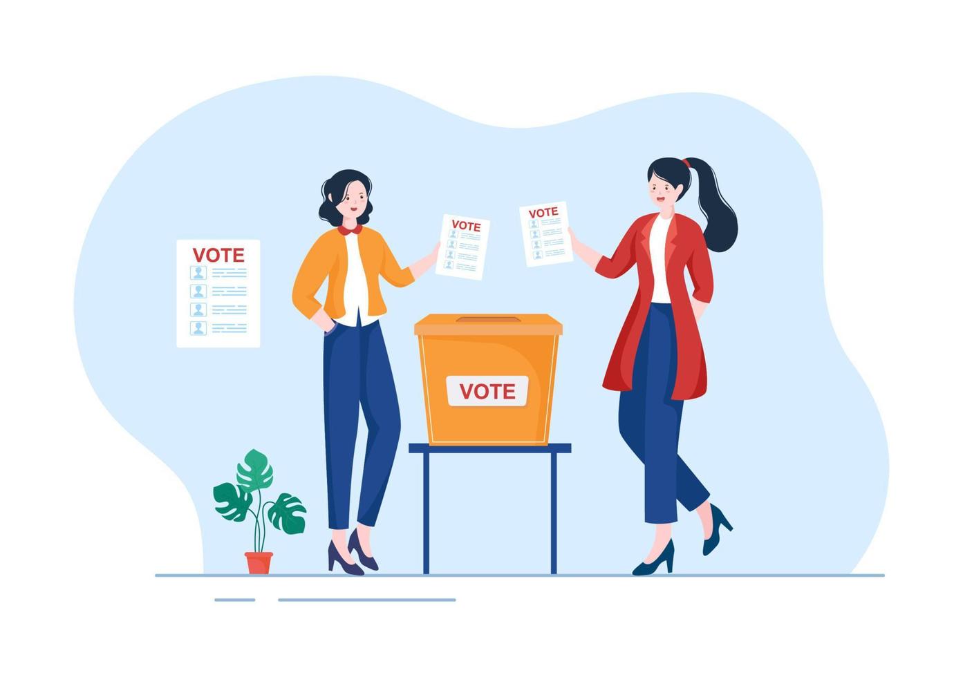 Election Day Political Hand Drawn Cartoon Flat Illustration with Voters Casting Ballots at Polling Place in United States Suitable for Poster or Campaign vector