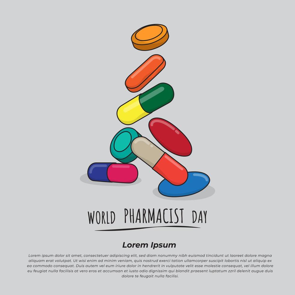 Falling drugs design in cartoon design for world pharmacist day campaign design vector