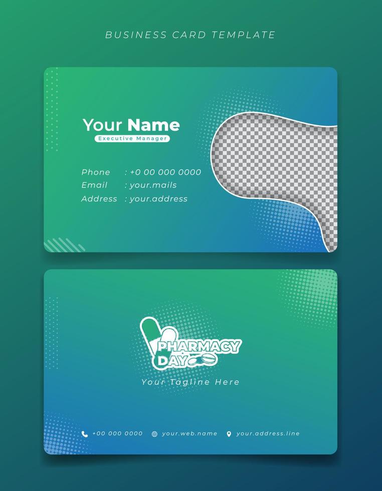 tarjeta de visita o tarjeta de identificación para la identidad del empleado del hospital en un diseño de fondo verde azul vector