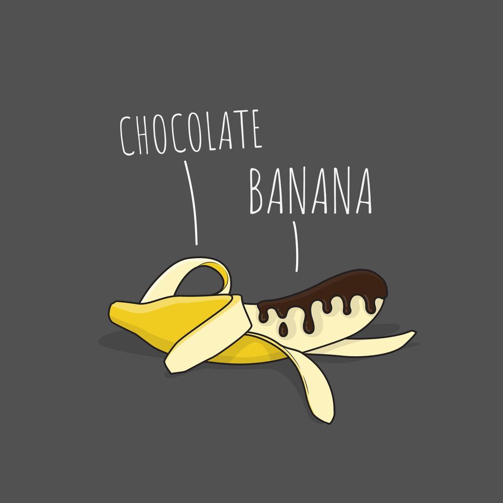 Melting chocolate on banana with cartoon design for banana food business design vector