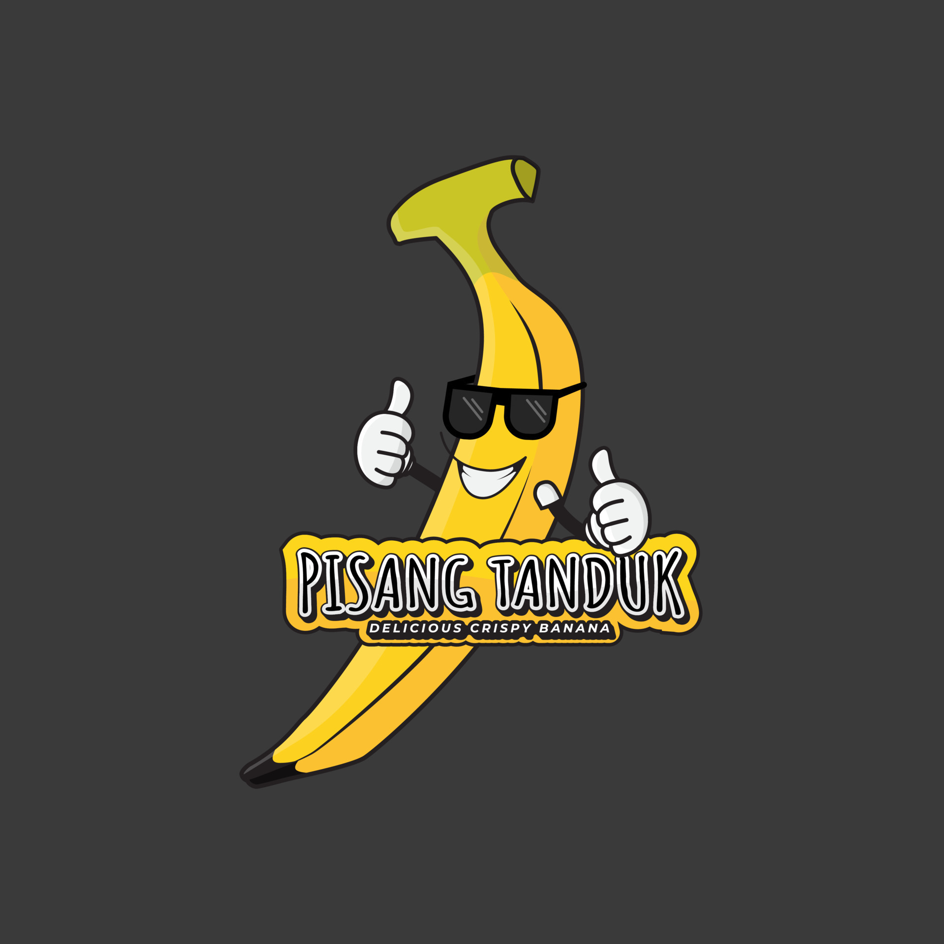 Banana mascot design with indonesian text that mean is horn banana for food business logo design