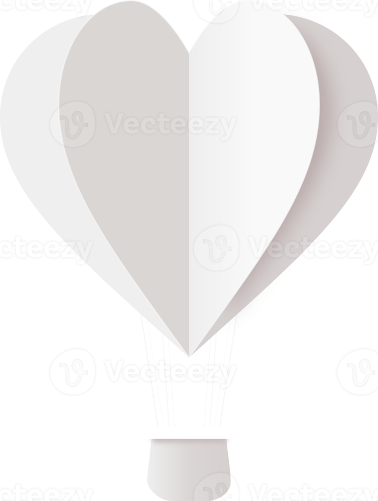 vit hjärta varm luft ballong papper skära, hjärta formad varm luft ballong png