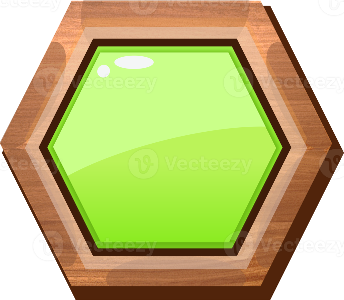 botón de madera hexagonal verde de dibujos animados png