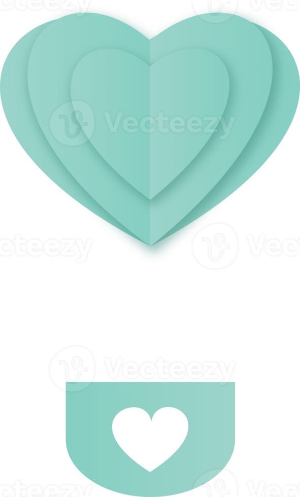 globo de aire caliente en forma de corazón turquesa, corte de papel de globo de aire caliente de corazón png