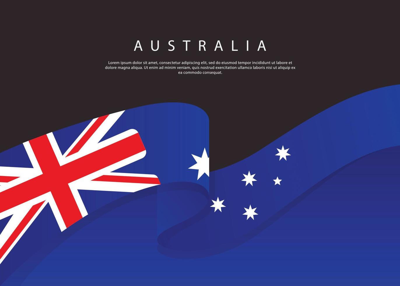 Australia Flag Flowing. Australia flag on Black background. Vector illustration template