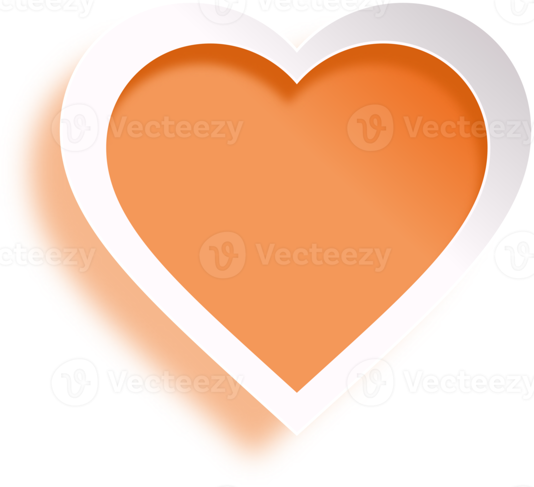 White And Orange Heart Paper Cut Style png