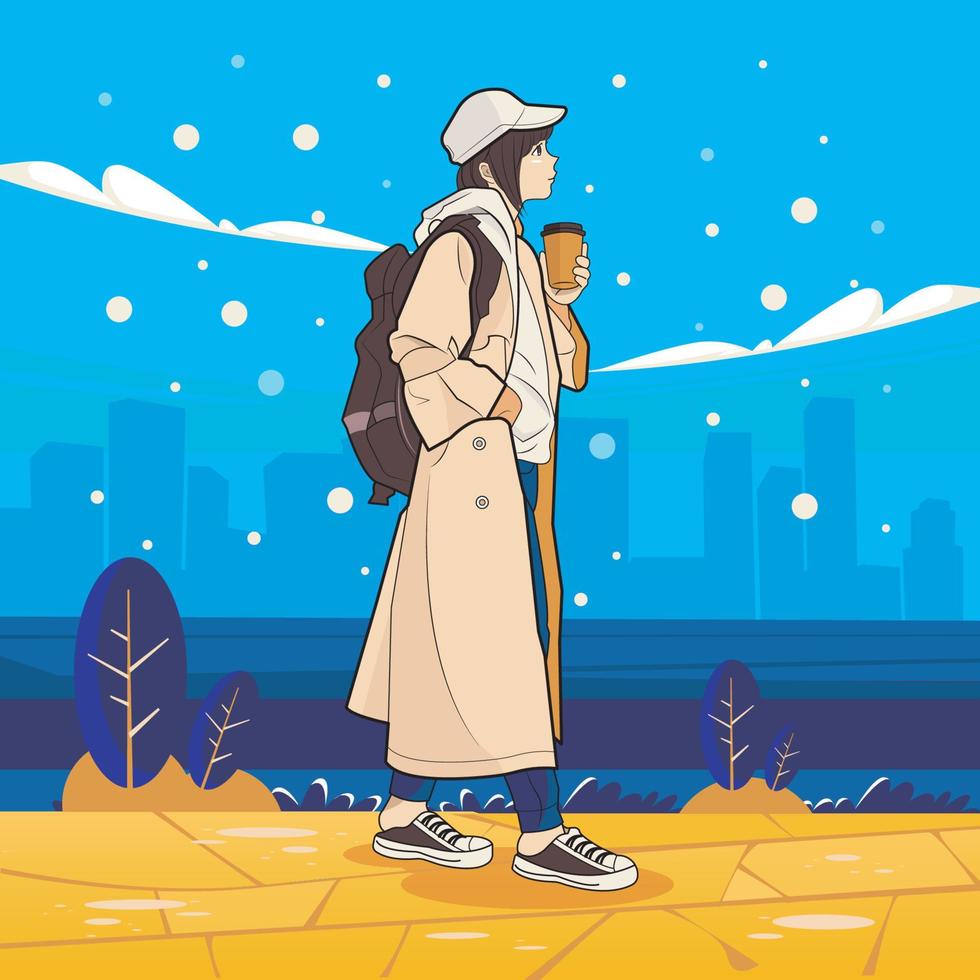 Start of winter. Walking around concept vector illustration free download