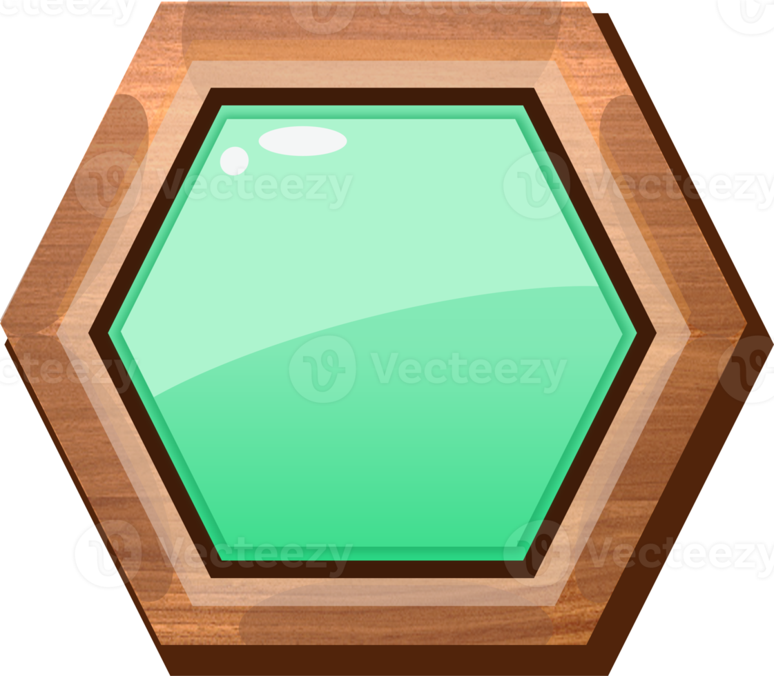 Green Cartoon Hexagon Wooden Button png