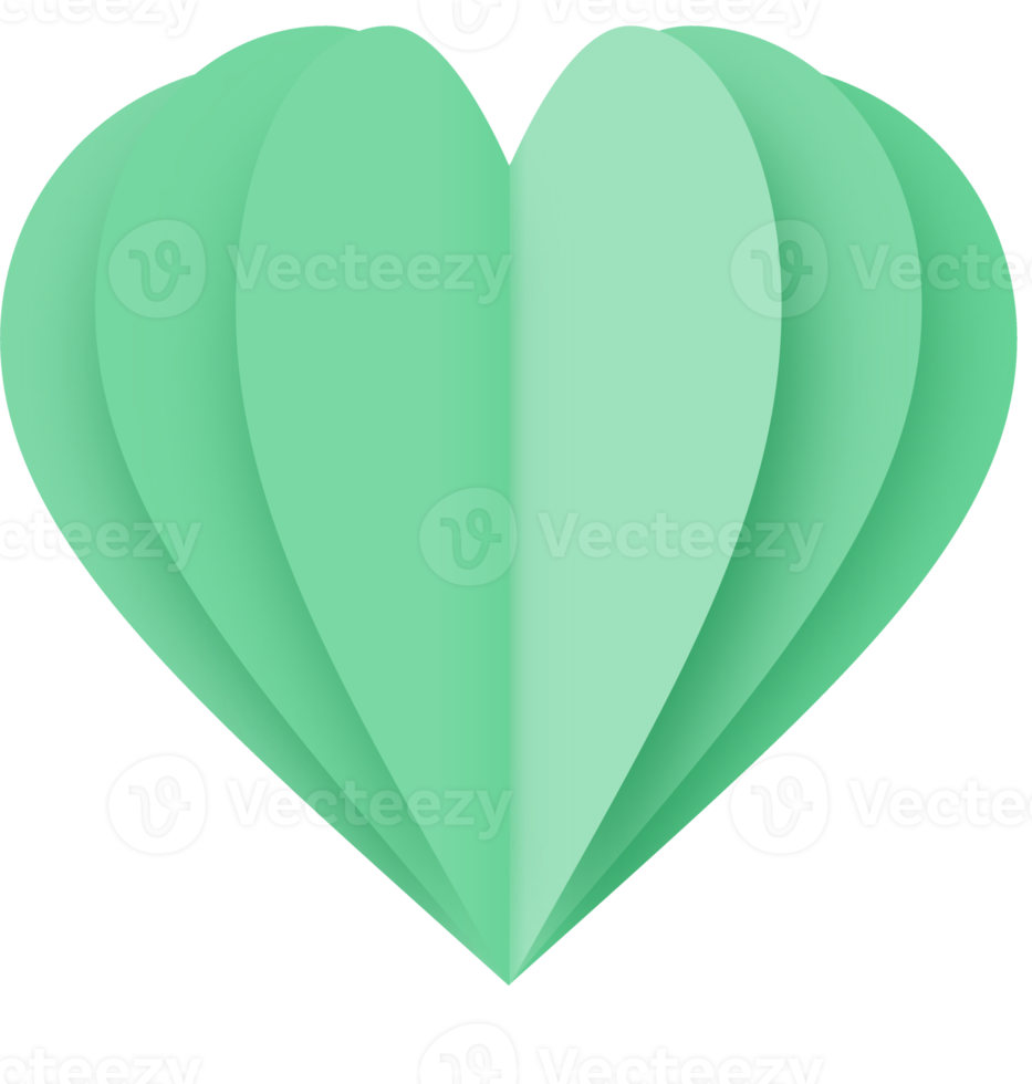 coeur de papier vert png, coeur de papier saint valentin png