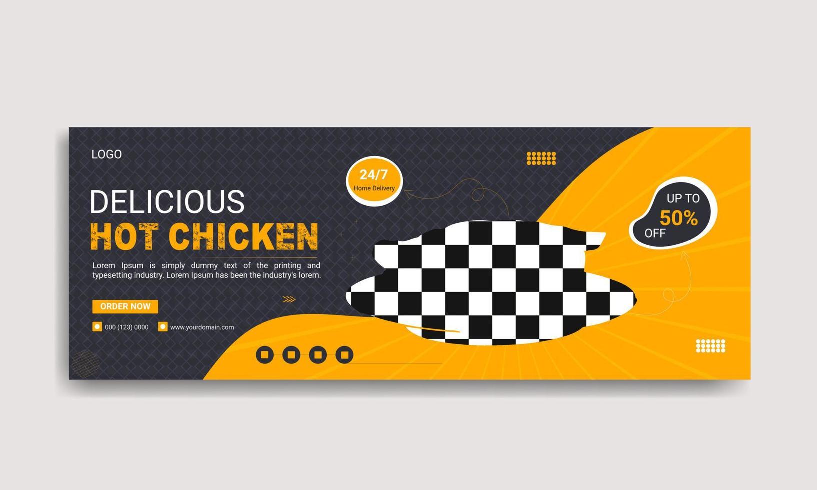 plantilla de diseño de banner de portada de redes sociales promocional de menú de comida de pollo delicioso especial de hoy vector