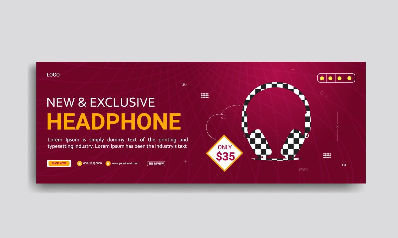 nuevo diseño de plantilla de banner de portada de redes sociales de venta de auriculares vector