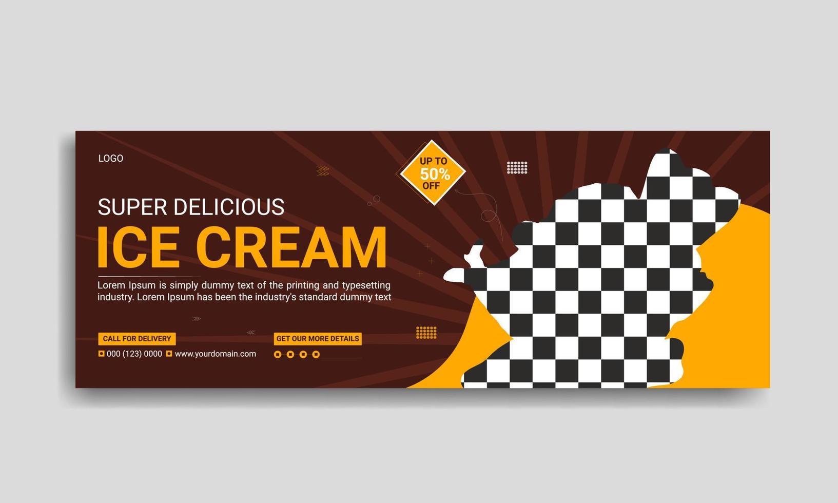 diseño especial de portada de redes sociales de postre de helado delicioso y plantilla de banner web vector