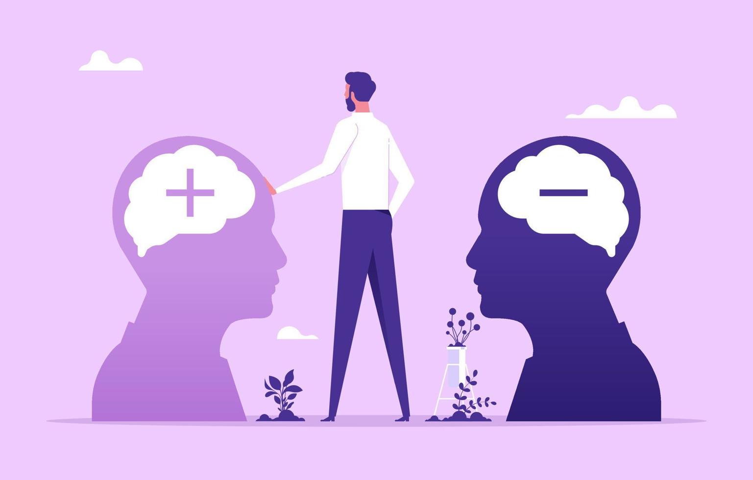 Positive and Negative thinking, Business person choosing Positive Mind with good vibes for great life vector