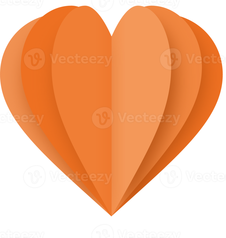 Orange Paper Heart Png, Paper Heart Valentine's Day png