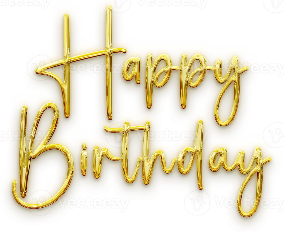 Golden volumetric 3D Text inscription Happy Birthday. isolation cut out png