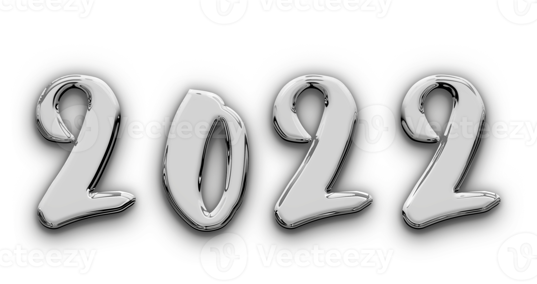 Metallic volumetric 3D Text of the inscription 2022 isolated cut out png