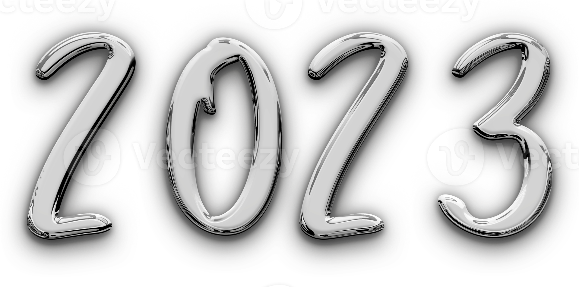 Metallic volumetric 3D Text of the inscription 2023 isolated cut out png