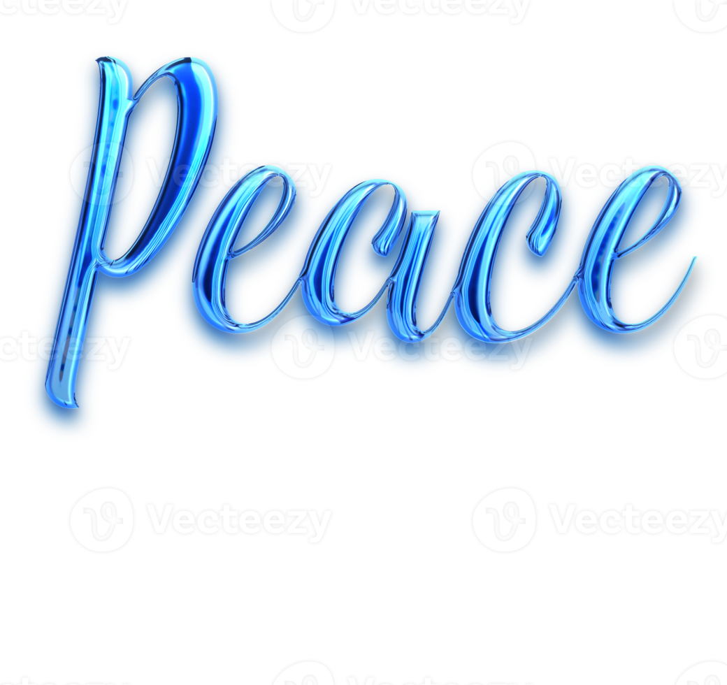 Blue volumetric 3D Text of the inscription Peace isolated cut out png