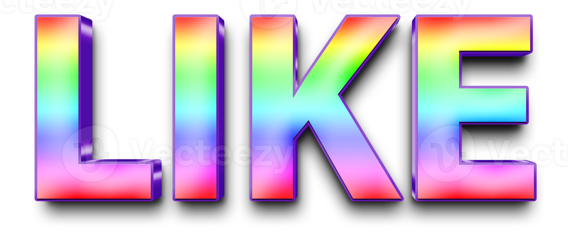 rainbow volumetric 3D Text of the inscription Like isolated cut out png