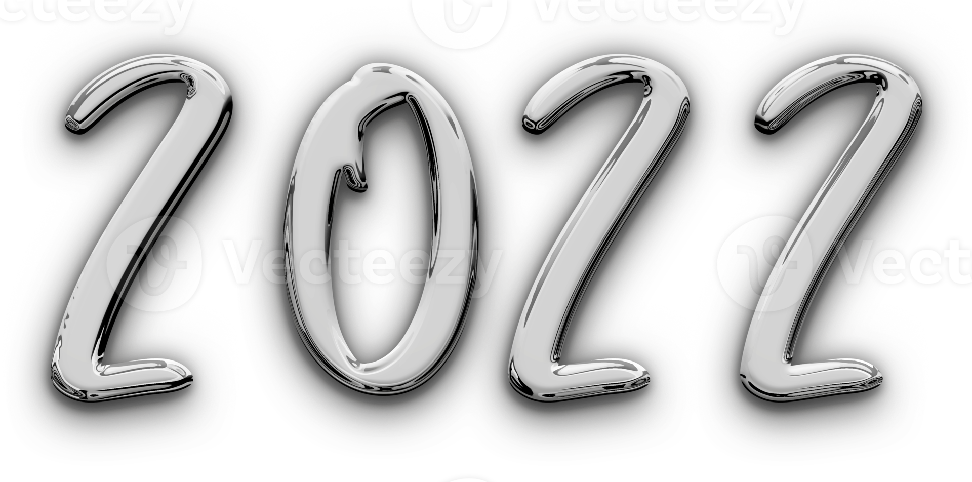 Metallic volumetric 3D Text of the inscription 2022 isolated cut out png